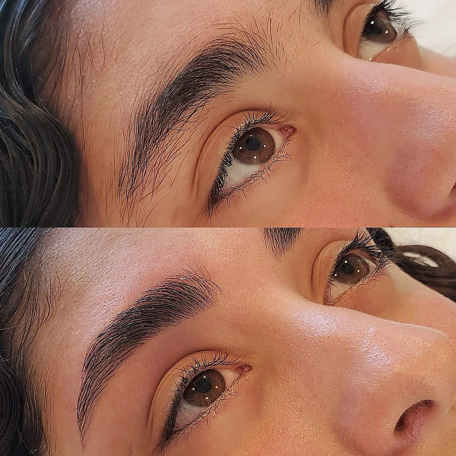 Brow before the wax above, shaped and set below
