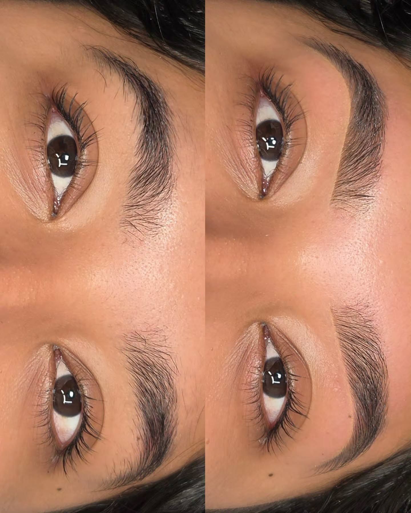 Both eyes in four frames, brows fuller and lashes lifted